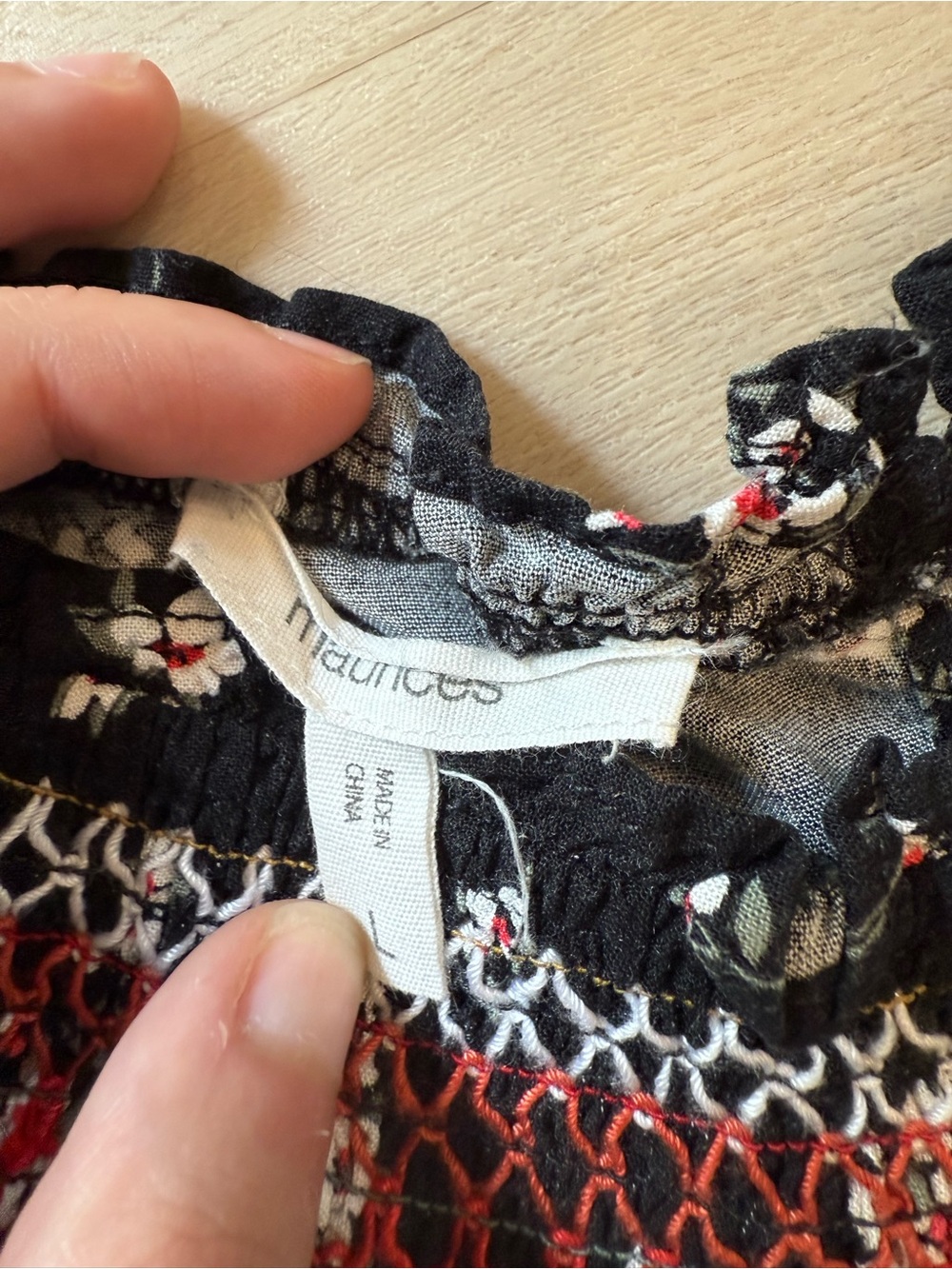 Maurices Black Floral Smocked Neck Puff Sleeve Top - Picture 2 of 3